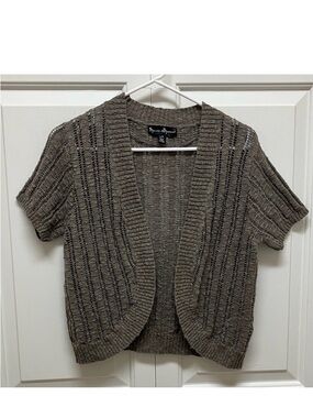 Mercer & Madison open front cardigan, linen cotton blend, short sleeve, brown, L